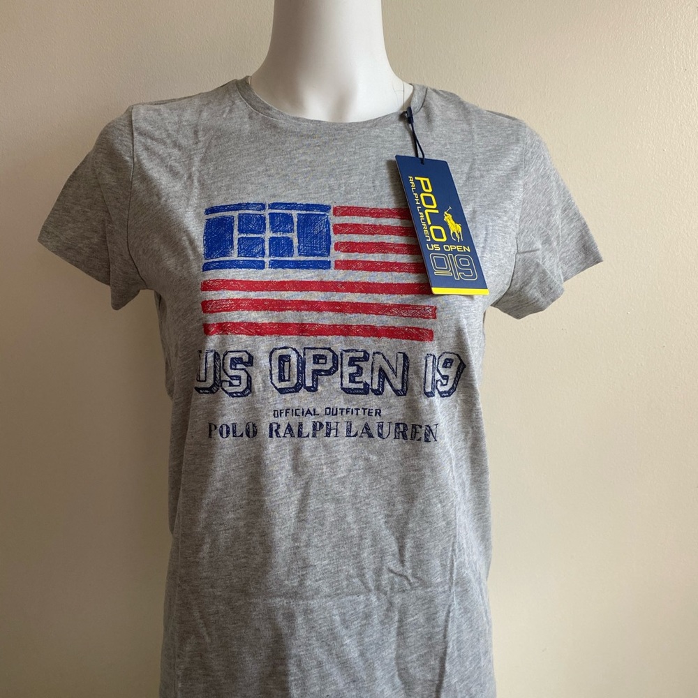 Polo Ralph Lauren Women’s Gray American Flag US Open 2019 T-Shirt Size Small